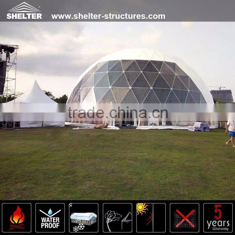 Waterproof geodesic dome for large commercial activities
