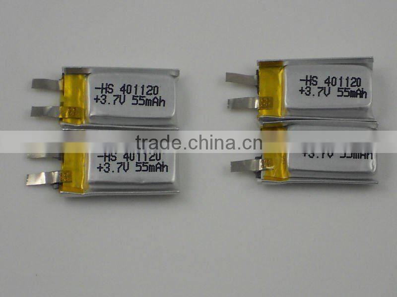 401120 3.7v 55mAH small Bluetooth battery
