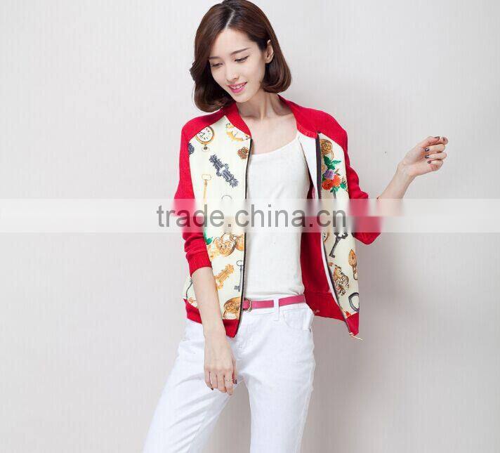 Spring clothing fashion leisure sports joker fashionable ladies knitting coat printing knitting zipper jacket