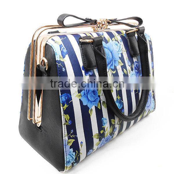 Floral Print Metal Frame Women Tote Style handbag