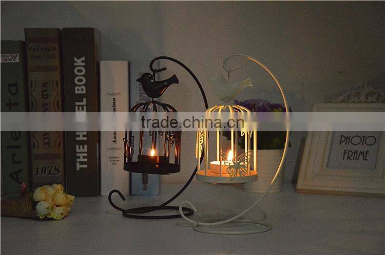 2015 new design retro European-style bird cage metal decorative candle holder with butterfly