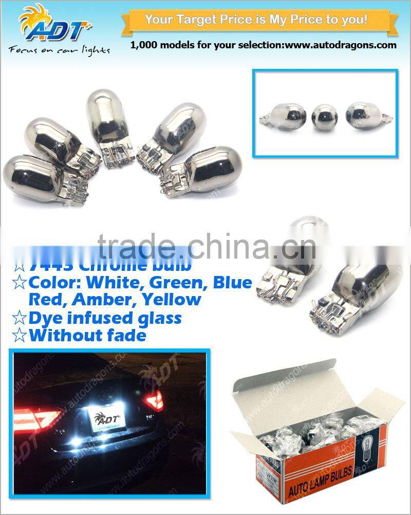 2016 Hot selling T20 white, green, blue, red, amber, yellow 7443 chrome t20 bulbs