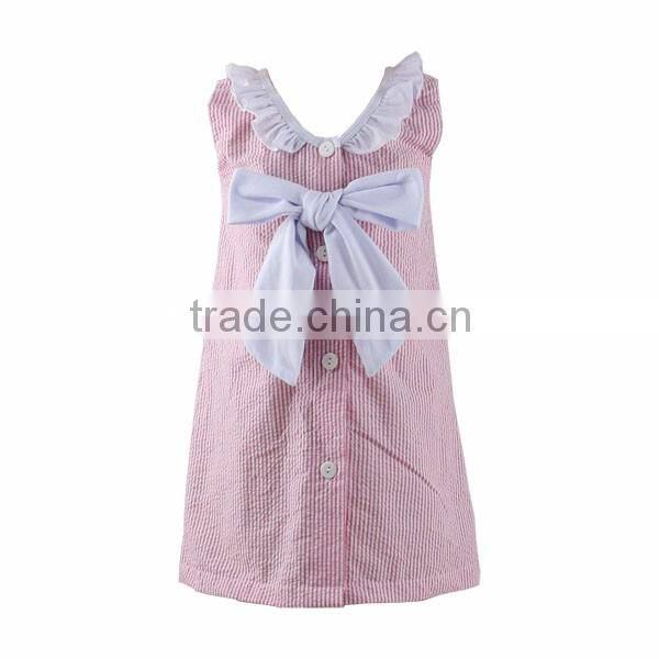 2016 Kaiyo Wholesale children lace ruffle dress decorate with bowknot oem service princess seersucker dress home dress