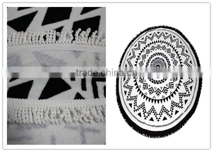 Roundie Beach Towel Tassel Beach People Classic Aztec Black & White Reactive Printed Round Beach Towel