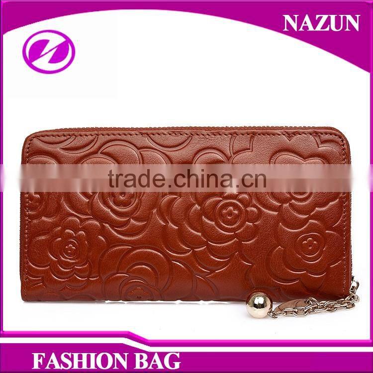 Rose Pattern Brown Designer lady Wallet Fashion Leather Wallet Women