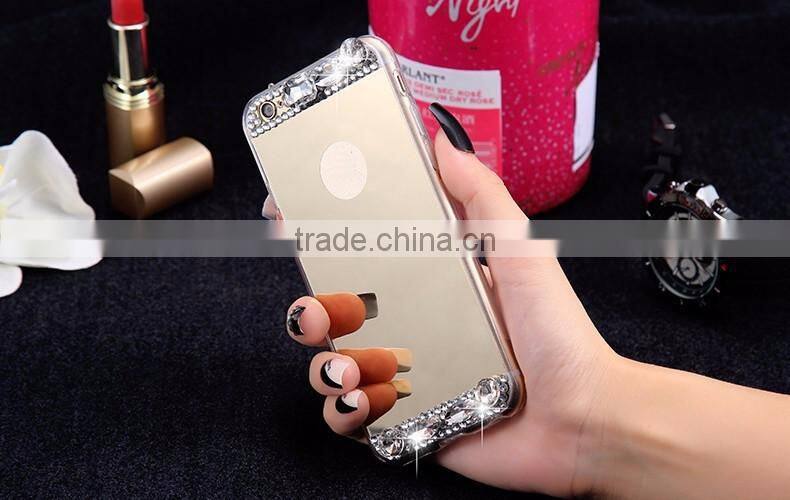 Mirror Luury Diamond Rhinestone TPU Case for iPhone 5 6 6s plus Soft Silicone Thin Protective Back Cover for Samsung Galaxy S6