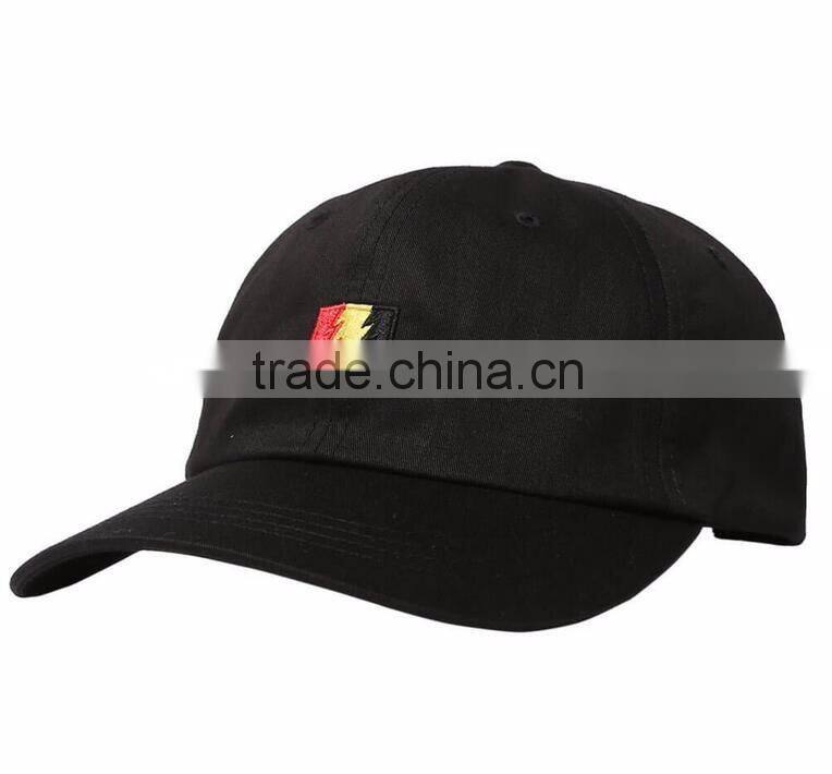 2016 New design 100% cotton black colour metal buckle curved brim 2d embroidery custom men baseball promotional hat