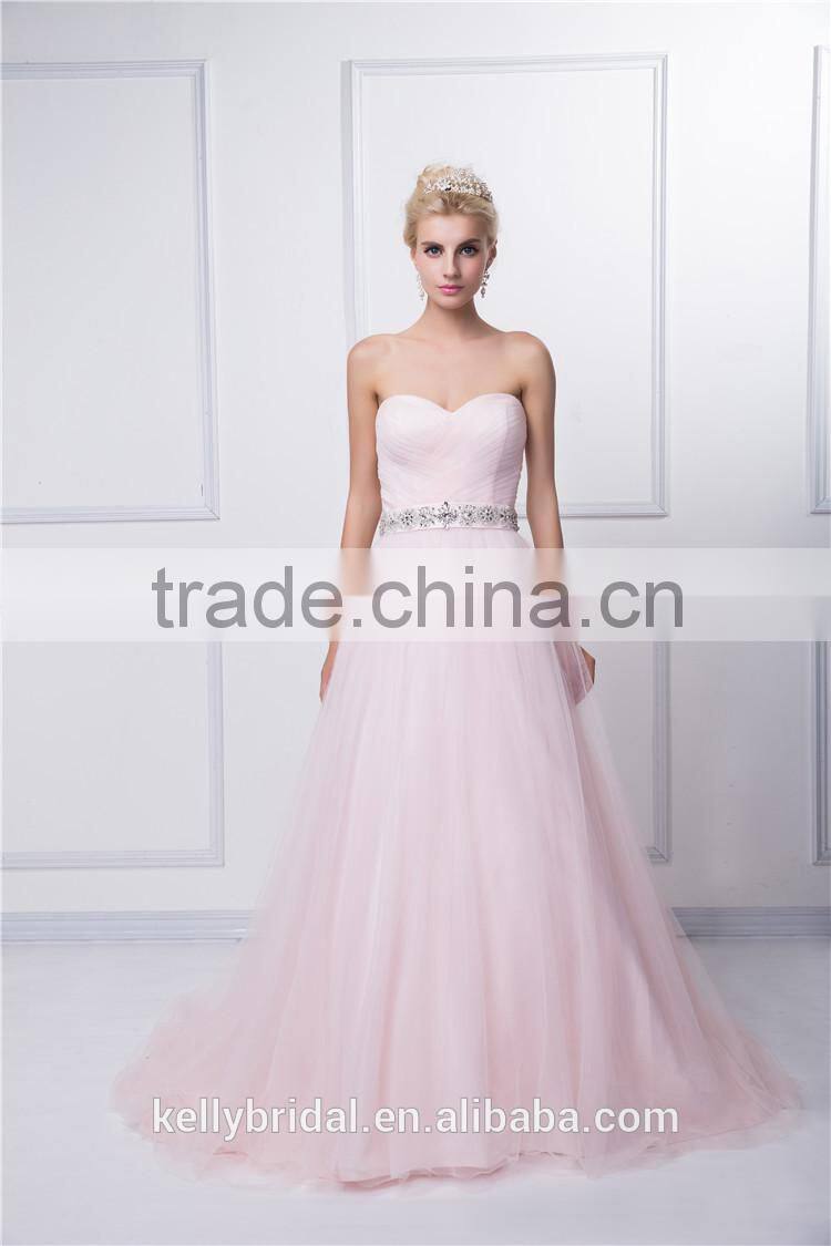 Hotsale A-line sweetheart neckline design used organza fabric with a beautiful sash bridal/bridalmaid dress