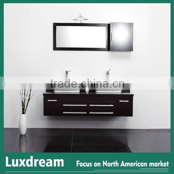 White bowl shape ceramic basin mini bathroom vanity with side cabinet