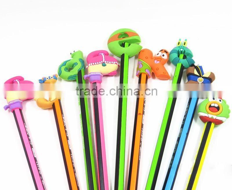 Custom letter design pvc rubber pencil topper/ pen topper
