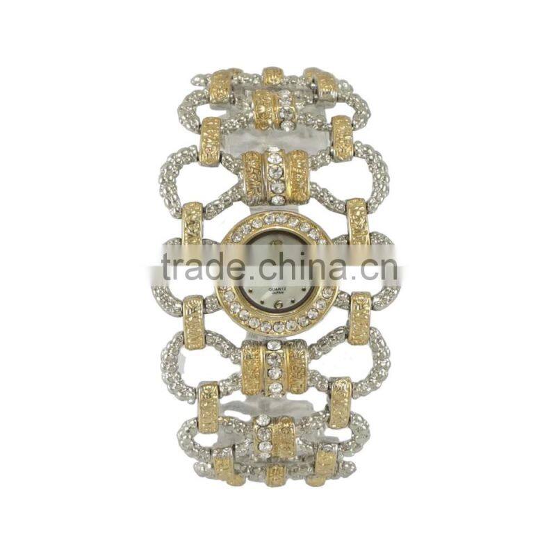 New model unique fashion ladies dress wide band alloy quartz with japan quartz watch