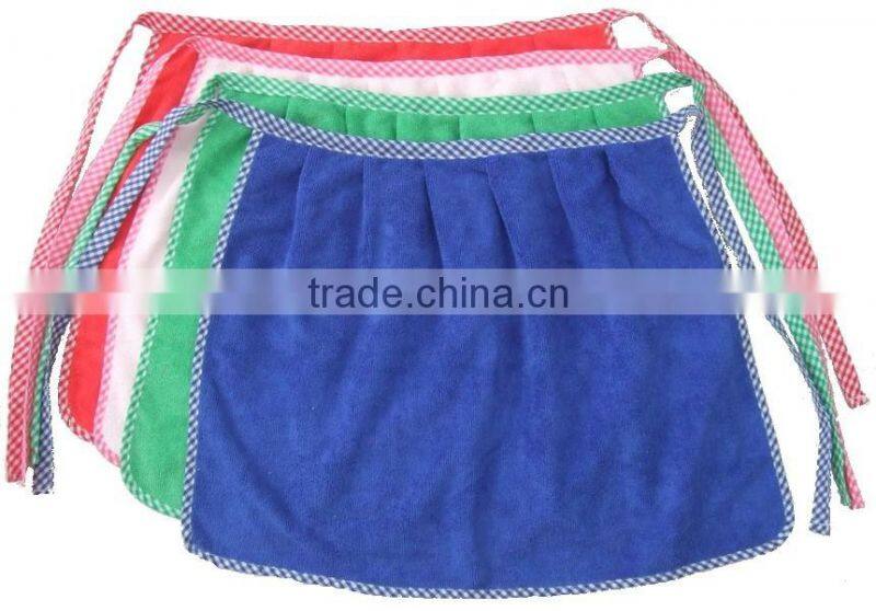 solid color long and waist apron with check border microfiber bib apron
