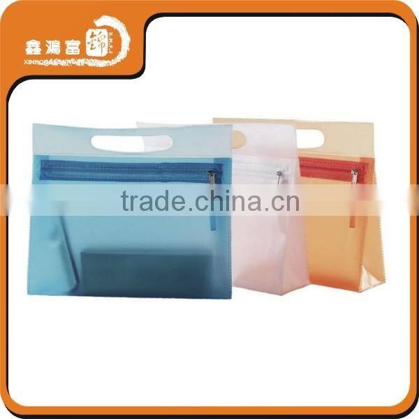 colorful clear transparent cosmetic pvc bag with zipper and handle