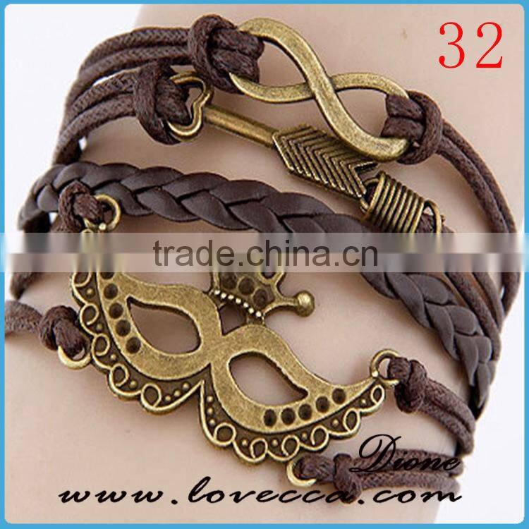 Cheap price on alibaba wholesale braided leather three layers anchor leather bracelet