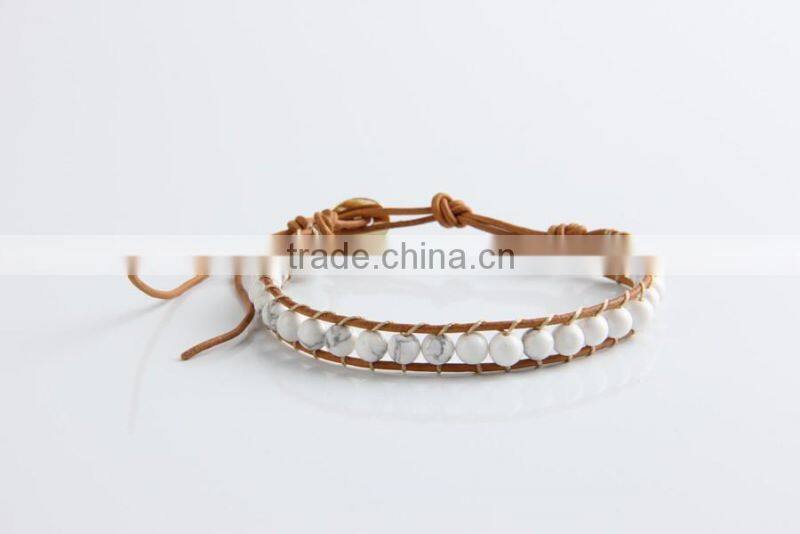 6mm natural white turquoise wrap bracelet, korean leather bracelet, infinity leather bracelet