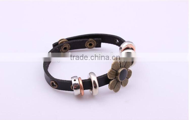 punk style Leather bracelet bracelets with flower