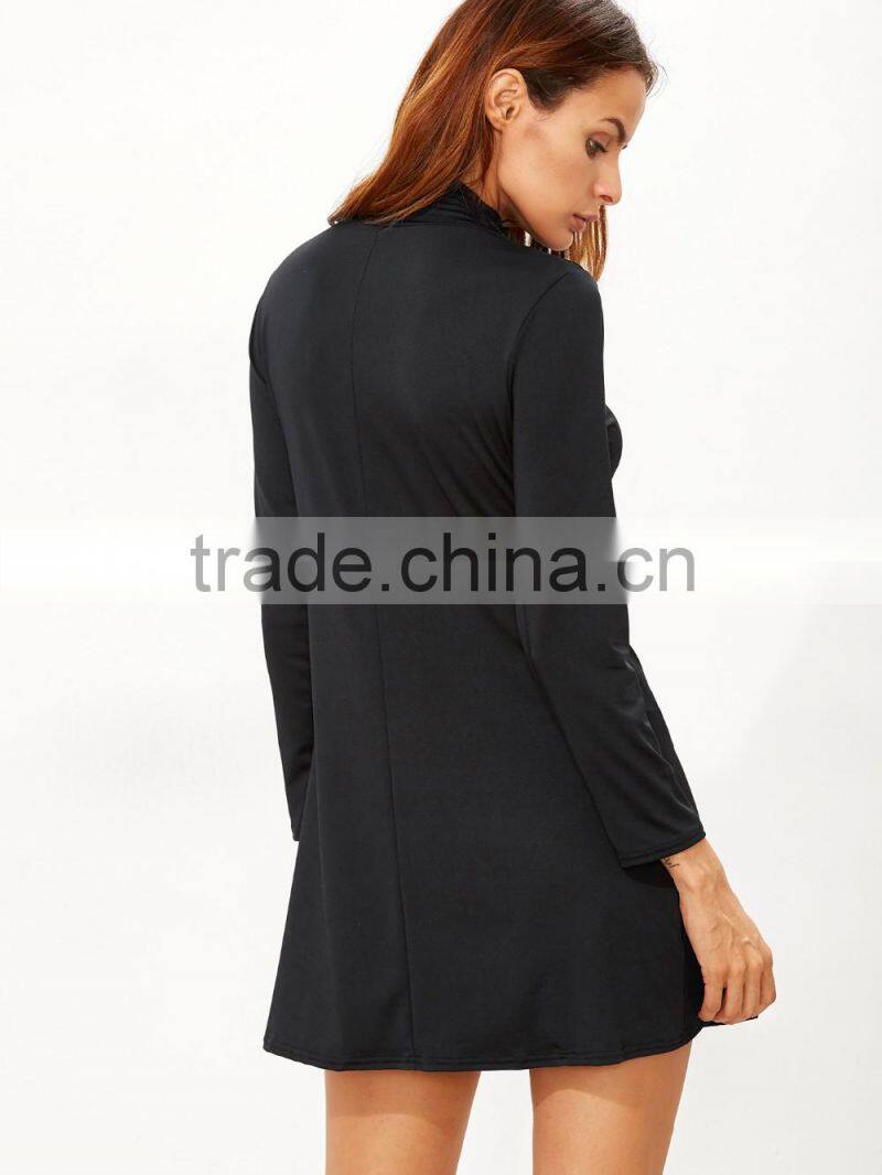 High Neck T-shirt Black Dress Long Sleeves