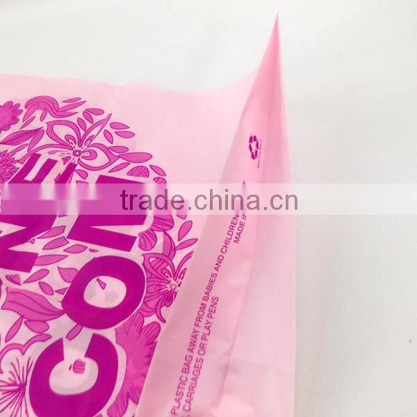 Excellent desion pink flower flat handle PO bag with side gusset