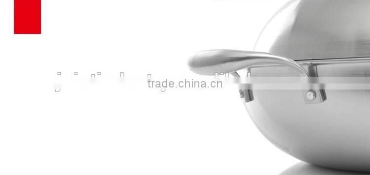 3 Layer Hot sale Stainless Steel Wok Pan,Chinese Wok no ear