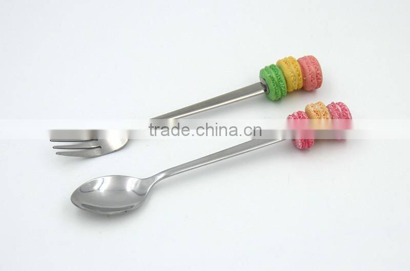 Special design EU standard metal spoon and fork with resin handle for promotion