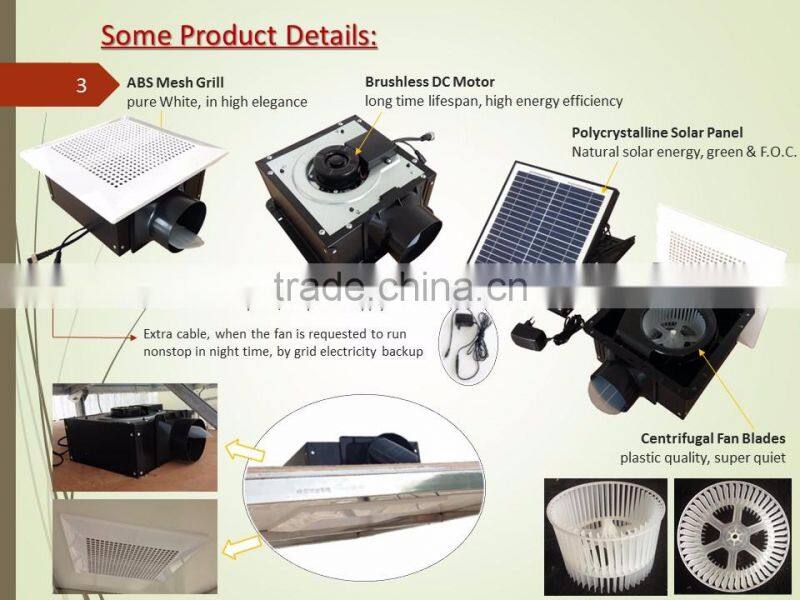 SUNNY Split Type Solar Panel + Battery Powered Ceiling Ventilation Air Exhaust Fan