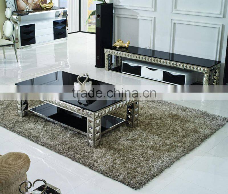 Xinqing Furniture High Gloss Metal Tempered Glass Coffee Table C338
