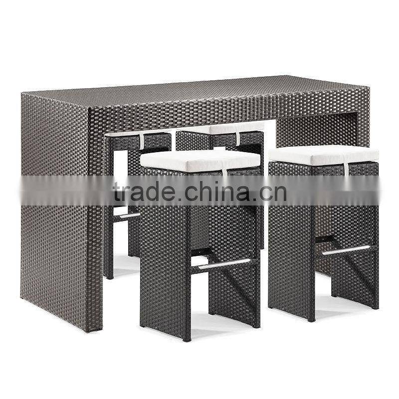 Sigma tempered glass top table and wicker stools bar height table chair set