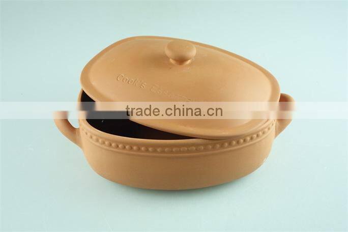 Ceramic rectangular terracotta clay pots turren with lid, soup pot serv dish 5.5 L capacity