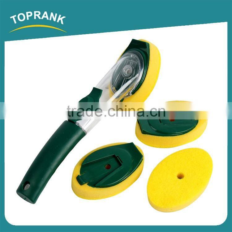 Toprank Detachable Hot Kitchen Liquid Dish Brush Soap Dispenser Bbq Soap Dispensing Dish Sponge Scouring Pad With Sponge