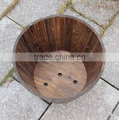 Outside flower box wooden barrel planters wholesale