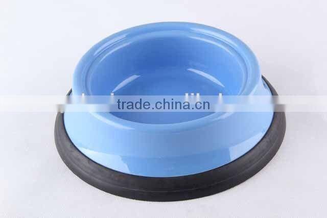 Plastic slip-resistant pet bowl with rubber bottom/ dog bowl