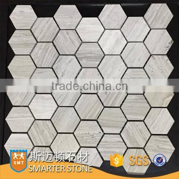 wooden vein white mosaic marble stone mosaic for flooring