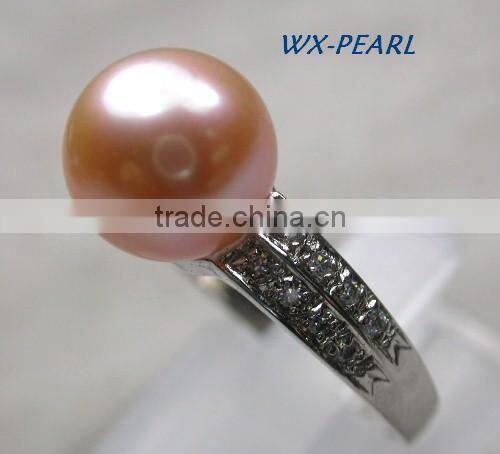 golde pearl silver ring with tahitian pink pearl and diamonds ring