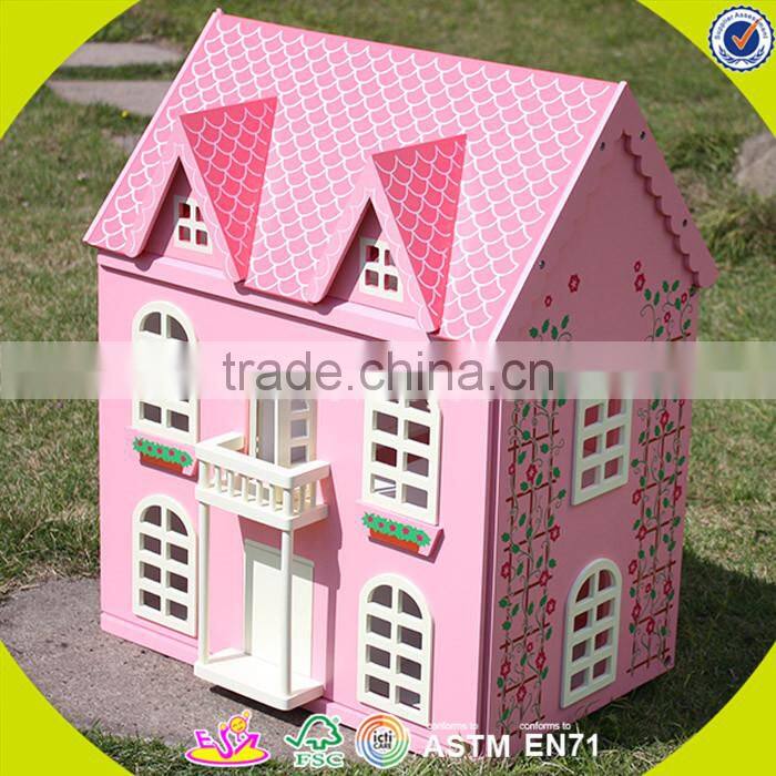 wholesale pink delicate kids wooden dollhouse beautiful children wooden chic dollhouse for sale W06A029