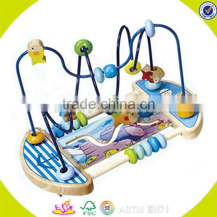 Wholesale colorful wooden animals around beads toy educational wooden animals around beads cubic toy W11B031