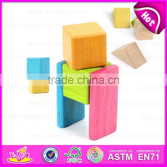 New arrival 18PCS DIY wooden puzzle 4D toy,Colorful and Non-toxic wooden diy block toy wholesale W03B047