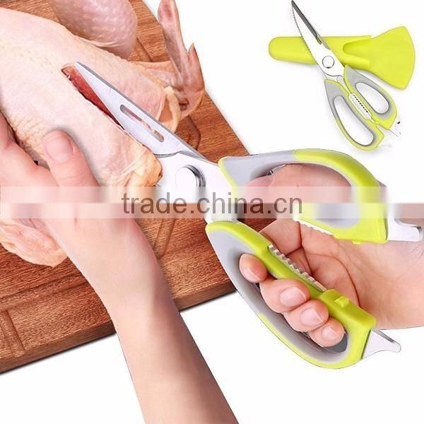 Stainless Steel Plastic Multi-function Kitchen Scissors Chicken Bone Scissor with Magnetic Holder Cover