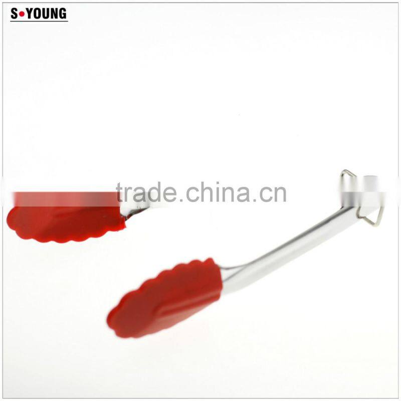14010 Mini Silicone Kitchen Serving Tongs Cooking Stainless Steel Handle Food Tong