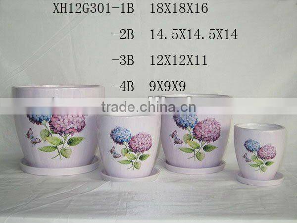 Round Ceramic flower pots with leaf design