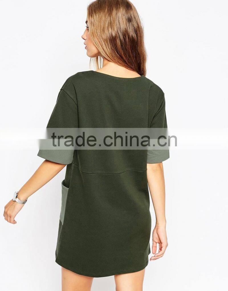 New arrival color combination design womens olive green casual knit dress skirt 2016