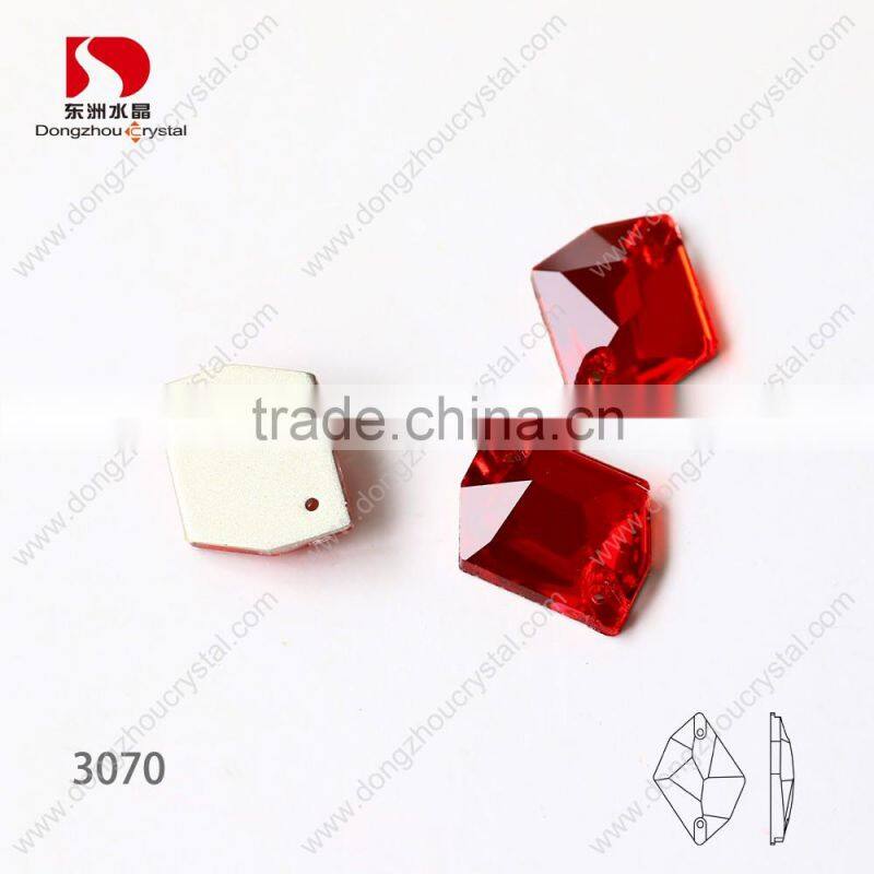 Festival red color square sew on k5 crystals,silver foiled stones for decoration