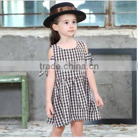 2017 kids summer clothes off shoulder plaid baby dress wholesale western style girl child dress