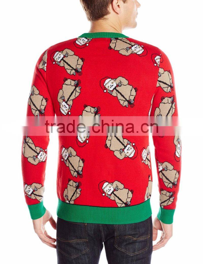Men Red Sweater Allover Bear Pattern Christmas Pullover