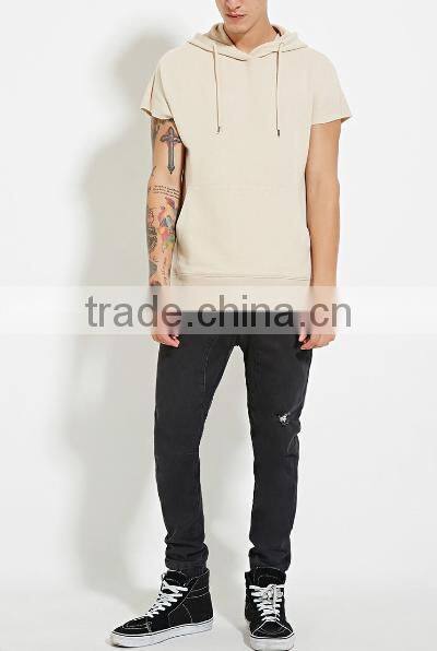 Hotsale design cotton fleece pocket zip plain solid color pullover short sleeve plain hoodies wholesale made in china