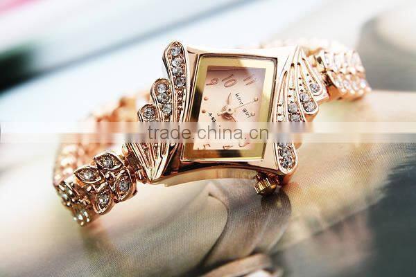 Women's Luxury Rhinestone Watchcase Rose Gold Steel Bracelet Watch