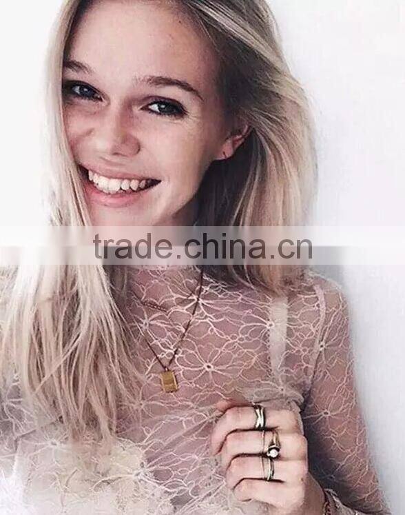 Runwaylover 110 New Design 2017 ladies Sexy Lace Transparent Blouse