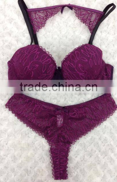 Latest fashion design bra and panties women lace underwear set from Shantou Sanhui factory