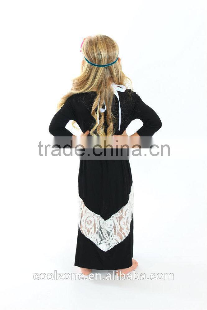 Latest 3/4sleeves back white mother and daughter dress design mommy and me maxi dress 2016