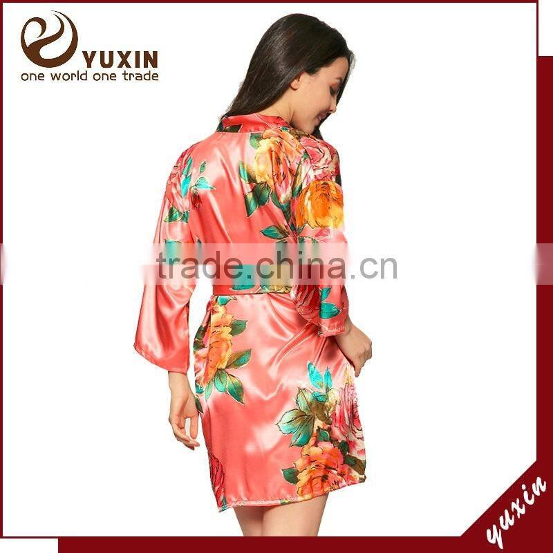 Kimono silk satin bridesmaid robe sleepwear for women LF025