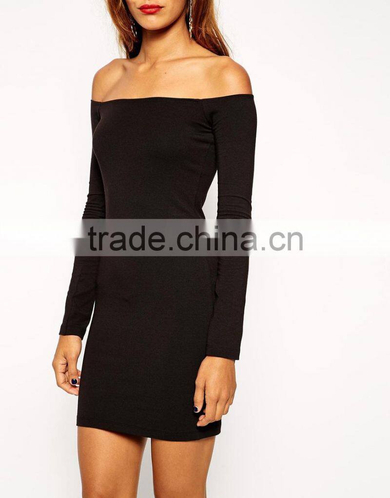 Long Sleeve Mini Bardot Bodycon Dress